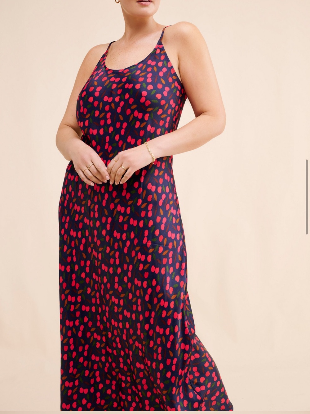 Conditions Apply Slip Dress Navy Cherry Print